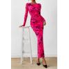imagePRETTYGARDEN Womens Long Sleeve Bodycon Dresses 2025 Fall Sexy Floral Mesh Slit Ruched Tight Maxi Wedding Guest DressBlack Rose Red Big Flower