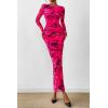 imagePRETTYGARDEN Womens Long Sleeve Bodycon Dresses 2025 Fall Sexy Floral Mesh Slit Ruched Tight Maxi Wedding Guest DressBlack Rose Red Big Flower