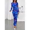 imagePRETTYGARDEN Womens Long Sleeve Bodycon Dresses 2025 Fall Sexy Floral Mesh Slit Ruched Tight Maxi Wedding Guest DressBlue Pink Flower