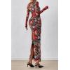imagePRETTYGARDEN Womens Long Sleeve Bodycon Dresses 2025 Fall Sexy Floral Mesh Slit Ruched Tight Maxi Wedding Guest DressFloral Black Multicolored