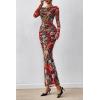imagePRETTYGARDEN Womens Long Sleeve Bodycon Dresses 2025 Fall Sexy Floral Mesh Slit Ruched Tight Maxi Wedding Guest DressFloral Black Multicolored