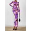 imagePRETTYGARDEN Womens Long Sleeve Bodycon Dresses 2025 Fall Sexy Floral Mesh Slit Ruched Tight Maxi Wedding Guest DressFloral Grey Purple