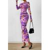 imagePRETTYGARDEN Womens Long Sleeve Bodycon Dresses 2025 Fall Sexy Floral Mesh Slit Ruched Tight Maxi Wedding Guest DressFloral Grey Purple