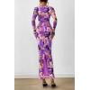 imagePRETTYGARDEN Womens Long Sleeve Bodycon Dresses 2025 Fall Sexy Floral Mesh Slit Ruched Tight Maxi Wedding Guest DressFloral Grey Purple