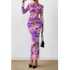 imagePRETTYGARDEN Womens Long Sleeve Bodycon Dresses 2025 Fall Sexy Floral Mesh Slit Ruched Tight Maxi Wedding Guest DressFloral Grey Purple