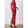 imagePRETTYGARDEN Womens Long Sleeve Bodycon Dresses 2025 Fall Sexy Floral Mesh Slit Ruched Tight Maxi Wedding Guest DressPurple Orange