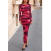 imagePRETTYGARDEN Womens Long Sleeve Bodycon Dresses 2025 Fall Sexy Floral Mesh Slit Ruched Tight Maxi Wedding Guest DressRed Flower