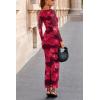 imagePRETTYGARDEN Womens Long Sleeve Bodycon Dresses 2025 Fall Sexy Floral Mesh Slit Ruched Tight Maxi Wedding Guest DressRed Flower