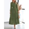 imagePRETTYGARDEN Womens Long Sleeve Maxi Dress V Neck Hollow Out Eyelet A Line Long Flowy 2025 Fall Wedding Guest DressesArmy Green