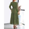 imagePRETTYGARDEN Womens Long Sleeve Maxi Dress V Neck Hollow Out Eyelet A Line Long Flowy 2025 Fall Wedding Guest DressesArmy Green