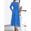 imagePRETTYGARDEN Womens Long Sleeve Maxi Dress V Neck Hollow Out Eyelet A Line Long Flowy 2025 Fall Wedding Guest DressesBlue