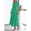 imagePRETTYGARDEN Womens Long Sleeve Maxi Dress V Neck Hollow Out Eyelet A Line Long Flowy 2025 Fall Wedding Guest DressesGreen