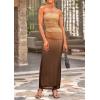 imagePRETTYGARDEN Womens Summer Maxi Bodycon Dresses Strapless Tube Top Slit Floral Printed Party Club Long DressGradient Apricot Brown