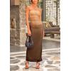 imagePRETTYGARDEN Womens Summer Maxi Bodycon Dresses Strapless Tube Top Slit Floral Printed Party Club Long DressGradient Apricot Brown