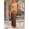 imagePRETTYGARDEN Womens Summer Maxi Bodycon Dresses Strapless Tube Top Slit Floral Printed Party Club Long DressGradient Apricot Brown