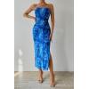 imagePRETTYGARDEN Womens Summer Maxi Bodycon Dresses Strapless Tube Top Slit Floral Printed Party Club Long DressPrint Brilliant Blue