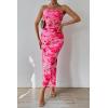 imagePRETTYGARDEN Womens Summer Maxi Bodycon Dresses Strapless Tube Top Slit Floral Printed Party Club Long DressPrint Pink