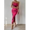 imagePRETTYGARDEN Womens Summer Maxi Bodycon Dresses Strapless Tube Top Slit Floral Printed Party Club Long DressPrint Rose Red