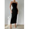imagePRETTYGARDEN Womens Summer Maxi Bodycon Dresses Strapless Tube Top Slit Floral Printed Party Club Long DressSolid Black