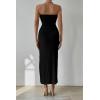 imagePRETTYGARDEN Womens Summer Maxi Bodycon Dresses Strapless Tube Top Slit Floral Printed Party Club Long DressSolid Black
