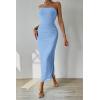 imagePRETTYGARDEN Womens Summer Maxi Bodycon Dresses Strapless Tube Top Slit Floral Printed Party Club Long DressSolid Light Blue
