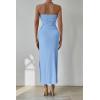 imagePRETTYGARDEN Womens Summer Maxi Bodycon Dresses Strapless Tube Top Slit Floral Printed Party Club Long DressSolid Light Blue