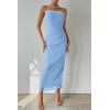 imagePRETTYGARDEN Womens Summer Maxi Bodycon Dresses Strapless Tube Top Slit Floral Printed Party Club Long DressSolid Light Blue