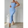 imagePRETTYGARDEN Womens Summer Maxi Bodycon Dresses Strapless Tube Top Slit Floral Printed Party Club Long DressSolid Light Blue