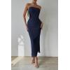 imagePRETTYGARDEN Womens Summer Maxi Bodycon Dresses Strapless Tube Top Slit Floral Printed Party Club Long DressSolid Navy