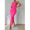 imagePRETTYGARDEN Womens Summer Maxi Bodycon Dresses Strapless Tube Top Slit Floral Printed Party Club Long DressSolid Rose Red