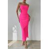 imagePRETTYGARDEN Womens Summer Maxi Bodycon Dresses Strapless Tube Top Slit Floral Printed Party Club Long DressSolid Rose Red