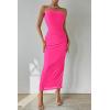 imagePRETTYGARDEN Womens Summer Maxi Bodycon Dresses Strapless Tube Top Slit Floral Printed Party Club Long DressSolid Rose Red