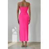 imagePRETTYGARDEN Womens Summer Maxi Bodycon Dresses Strapless Tube Top Slit Floral Printed Party Club Long DressSolid Rose Red