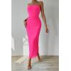 imagePRETTYGARDEN Womens Summer Maxi Bodycon Dresses Strapless Tube Top Slit Floral Printed Party Club Long DressSolid Rose Red