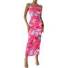 imagePRETTYGARDEN Womens Summer Maxi Bodycon Dresses Strapless Tube Top Slit Floral Printed Party Club Long DressFloral Rose Red
