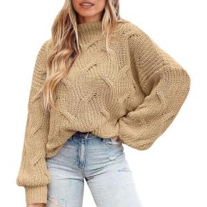 imagePRETTYGARDEN Womens Fall Oversized Pullover Sweaters Casual Crewneck Long Sleeve Chunky Cable Knit Tops Winter ClothingDark Apricot