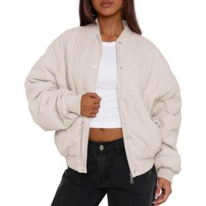 imagePRETTYGARDEN Womens Quilted Bomber Jacket Fall Fashion 2025 Lightweight Cropped Zip up Outerwear Winter Puffer Coats PocketsBeige