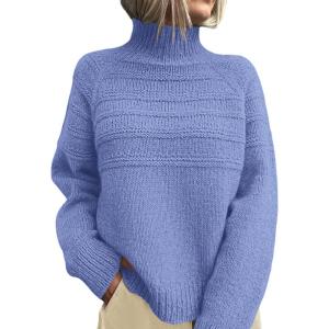 imagePRETTYGARDEN Womens Turtleneck Sweaters 2025 Fall Chunky Knit Pullover Long Sleeve Jumper Tops Trendy Winter ClothesBlue
