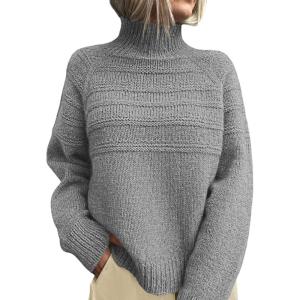 imagePRETTYGARDEN Womens Turtleneck Sweaters 2025 Fall Chunky Knit Pullover Long Sleeve Jumper Tops Trendy Winter ClothesGrey