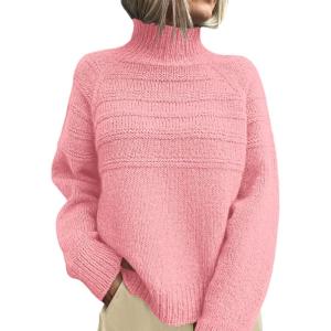 imagePRETTYGARDEN Womens Turtleneck Sweaters 2025 Fall Chunky Knit Pullover Long Sleeve Jumper Tops Trendy Winter ClothesPink
