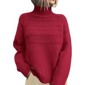 imagePRETTYGARDEN Womens Turtleneck Sweaters 2025 Fall Chunky Knit Pullover Long Sleeve Jumper Tops Trendy Winter ClothesRed