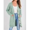 imagePRETTYGARDEN Long Sleeve Cable Knit Long Cardigan for Women 2025 Fall Winter Chunky Open Front Button Sweaters with PocketsBean Green