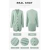 imagePRETTYGARDEN Long Sleeve Cable Knit Long Cardigan for Women 2025 Fall Winter Chunky Open Front Button Sweaters with PocketsBean Green