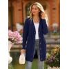imagePRETTYGARDEN Long Sleeve Cable Knit Long Cardigan for Women 2025 Fall Winter Chunky Open Front Button Sweaters with PocketsDark Blue