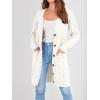 imagePRETTYGARDEN Long Sleeve Cable Knit Long Cardigan for Women 2025 Fall Winter Chunky Open Front Button Sweaters with PocketsWhite