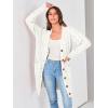 imagePRETTYGARDEN Long Sleeve Cable Knit Long Cardigan for Women 2025 Fall Winter Chunky Open Front Button Sweaters with PocketsWhite