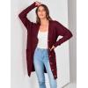imagePRETTYGARDEN Long Sleeve Cable Knit Long Cardigan for Women 2025 Fall Winter Chunky Open Front Button Sweaters with PocketsWine Red