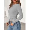 imagePRETTYGARDEN Long Sleeve Shirts for Women 2025 Fall Boat Neck Ribbed Knit Ruched Fitted Going Out Tops Casual Basic TeesLight Grey