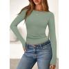 imagePRETTYGARDEN Long Sleeve Shirts for Women 2025 Fall Boat Neck Ribbed Knit Ruched Fitted Going Out Tops Casual Basic TeesSage Green