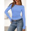 imagePRETTYGARDEN Long Sleeve Shirts for Women 2025 Fall Boat Neck Ribbed Knit Ruched Fitted Going Out Tops Casual Basic TeesSky Blue